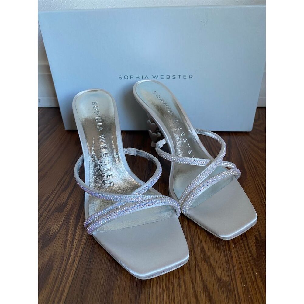Sophia Webster Silver Heart-Stack Heel Strappy Sandals - Wifey For Lifey - Picture 5 of 10
